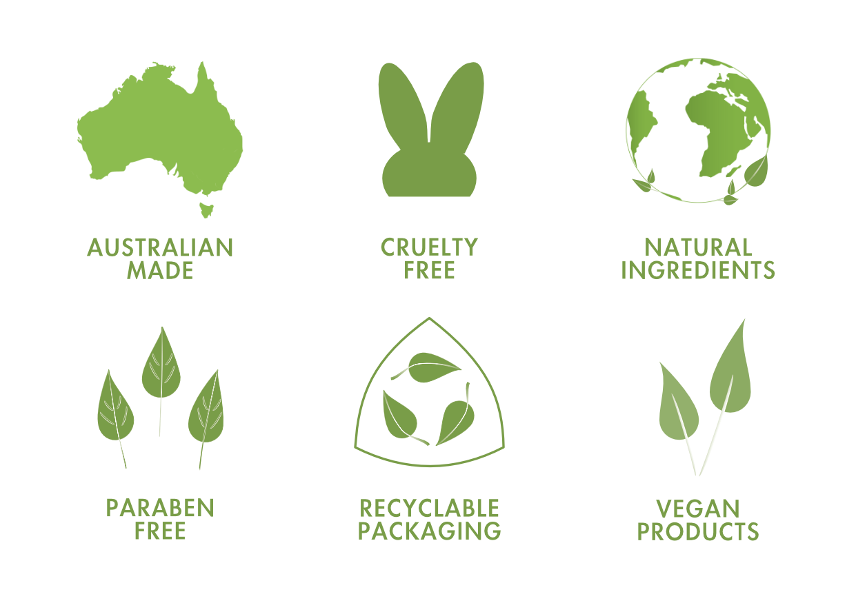 Australian-Made,-Cruelty-Free,-Natural-Ingredients,-Paraben-Free,-Recyclable-Packaging,-Vegan-Products-Icons